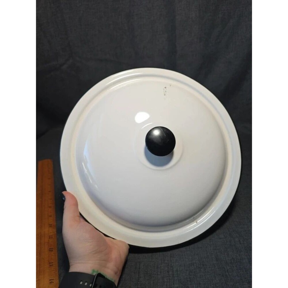 White Enamel ware Replacement Lid w/ Black Knob, 12” wide